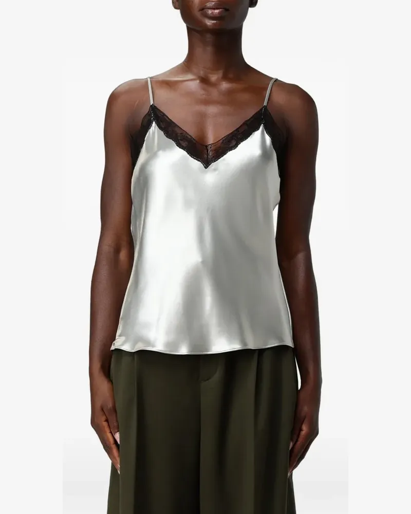 Alberta Ferretti lace-trim satin top - Grau Grau