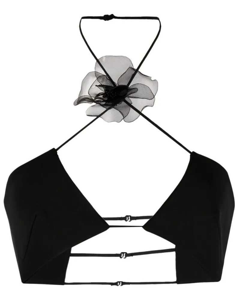 Nensi Dojaka Cropped-Top mit Blumenapplikation - Schwarz Schwarz
