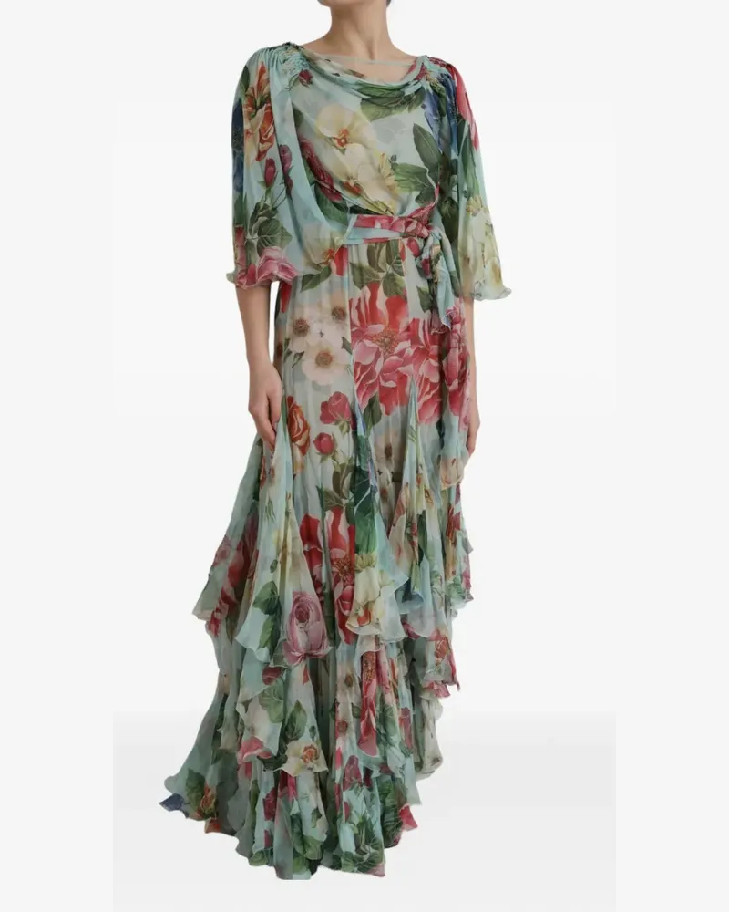 Dolce & Gabbana Gestuftes Maxikleid mit Blumenprint - Blau Blau