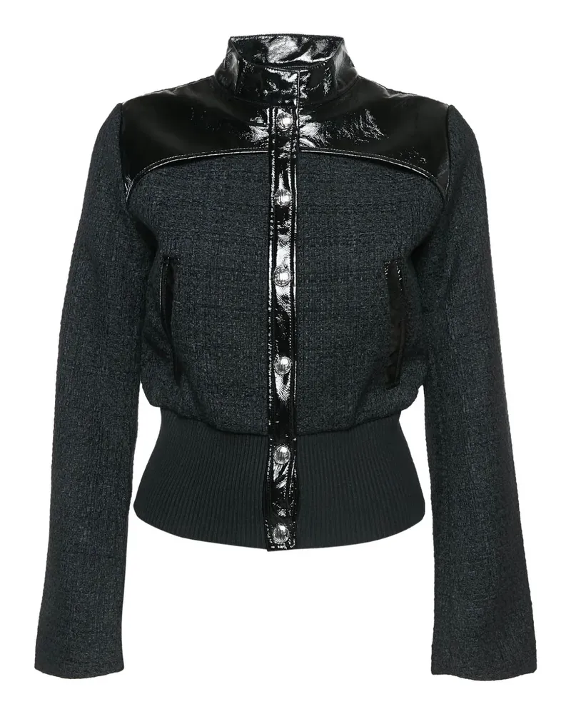 Maje Tweed-Jacke aus Lackleder - Schwarz Schwarz