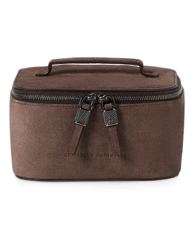 Brunello Cucinelli Schmuckschatulle aus Wildleder mit glänzendem Reißverschluss - Braun Braun