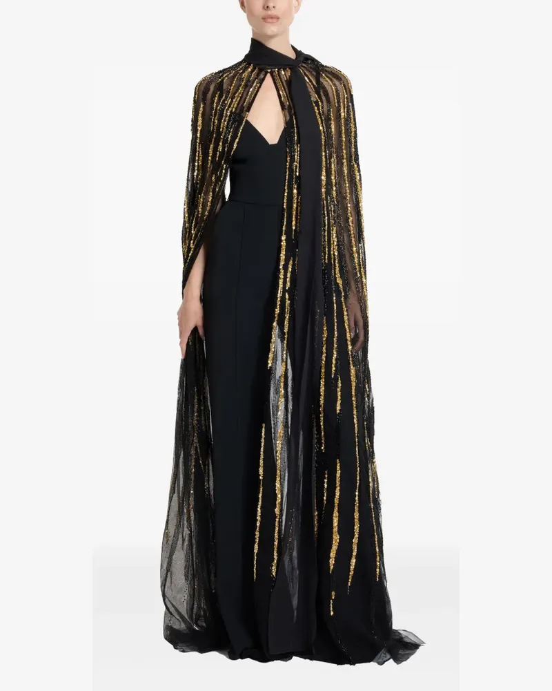 Elie Saab Cape mit Perlenverzierung - Schwarz Schwarz