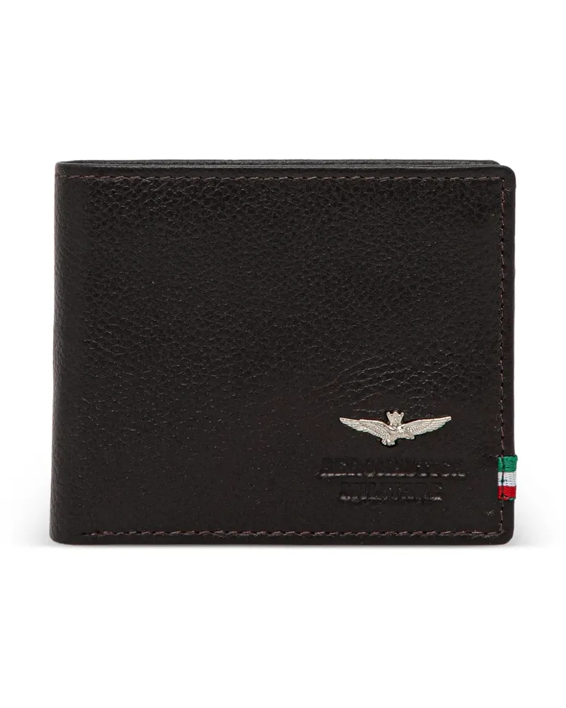 Aeronautica Militare logo-plaque grained leather wallet - Braun Braun