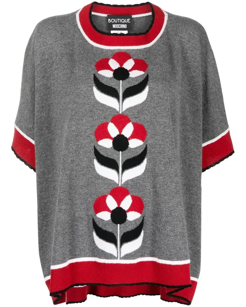 Moschino Blumiger Poncho - Grau Grau