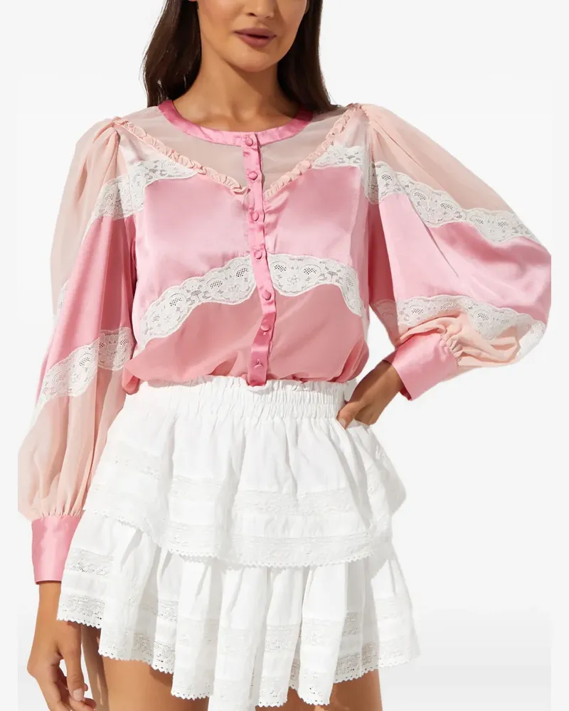 LoveShackFancy Zavia lace-panelled satin blouse - Rosa Rosa
