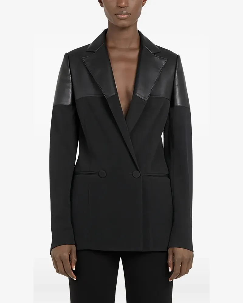 Ferragamo Doppelreihiger Blazer mit Ledereinsätzen - Schwarz Schwarz