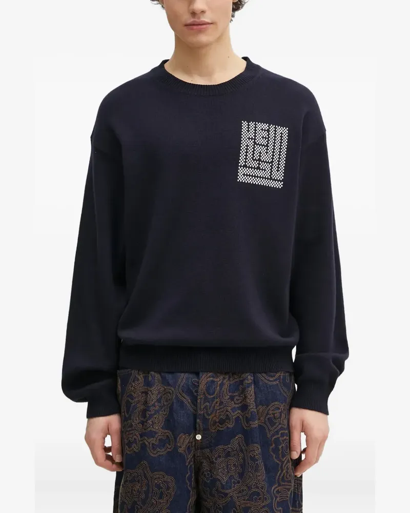 Kenzo Kamon Pullover mit Intarsien-Logo - Blau Blau
