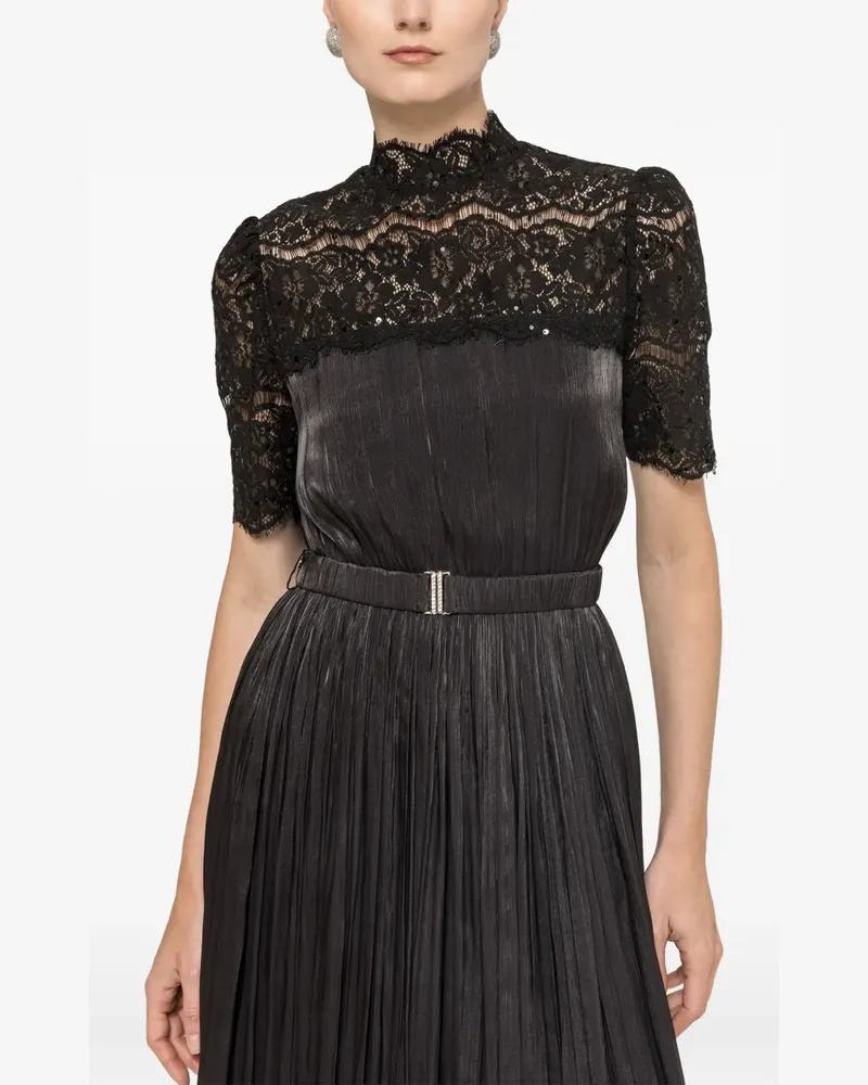 NISSA lace-panel chiffon midi dress - Schwarz Schwarz
