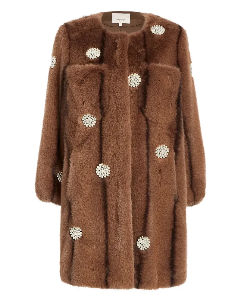 Cinq à Sept Mantel aus Faux Fur mit Perlenverzierung - Braun Braun