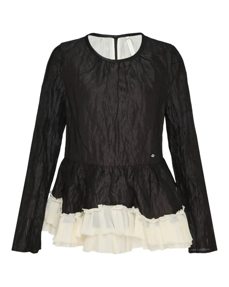 Renli Su crinkled-finish ruffled blouse - Schwarz Schwarz