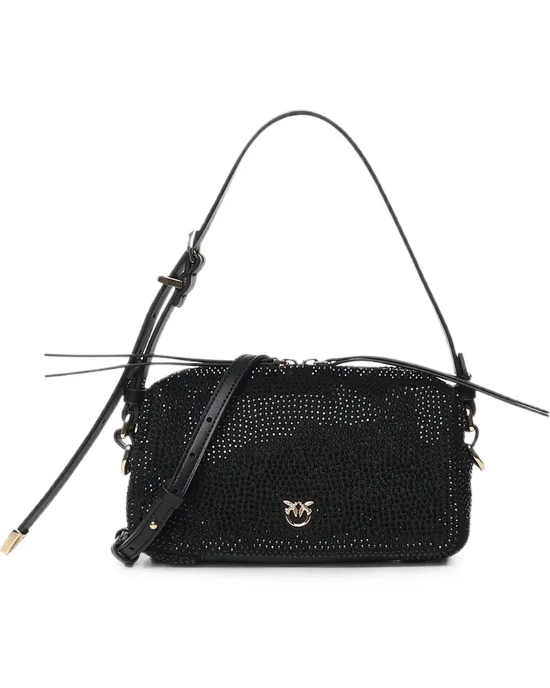 Pinko Love Birds Schultertasche mit Kristallen - Schwarz Schwarz