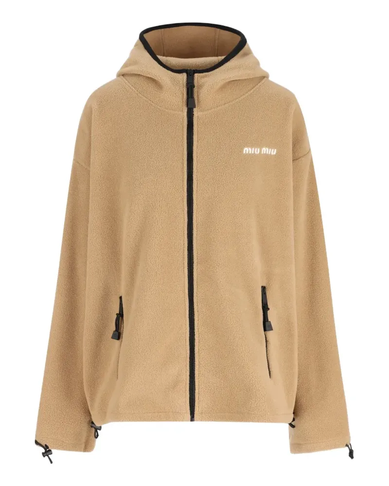Miu Miu logo-embroidered zip-up hoodie - Nude Nude
