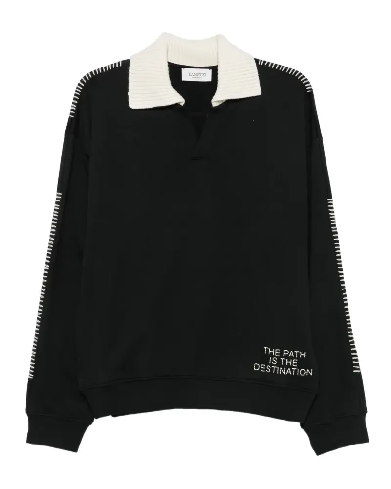 Laneus Sweatshirt mit Überwendlingsstich - Schwarz Schwarz