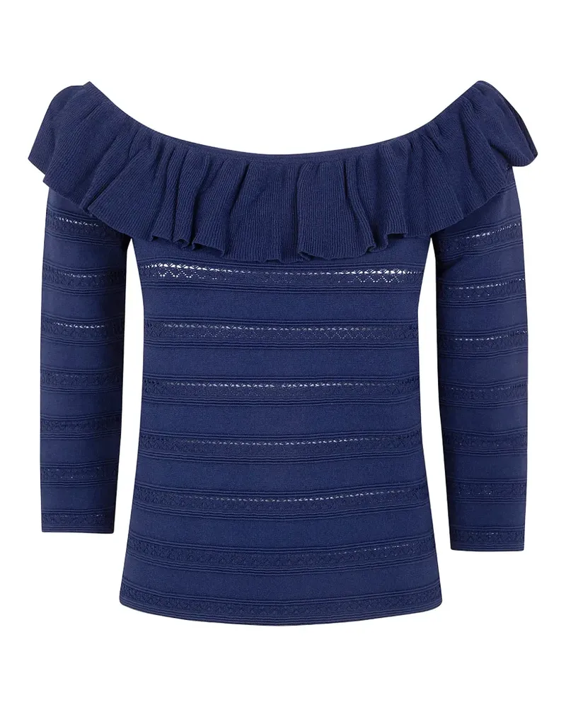 Blumarine ruffled off-shoulder sweater - Blau Blau