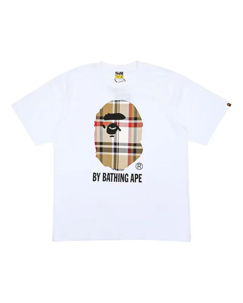 BAPE Kariertes Hemd mit Logo-Print - Weiß Weiß