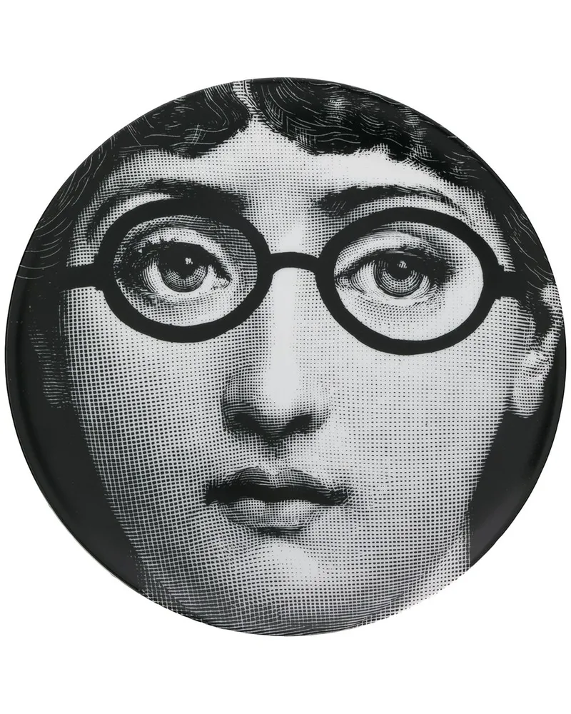 Fornasetti Teller mit Porträt Schwarz