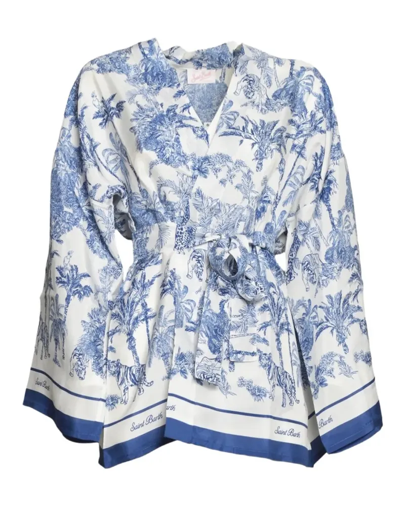 MC2 Saint Barth Kurzer Carly Kimono mit Toile de Jouy-Print - Weiß Weiß