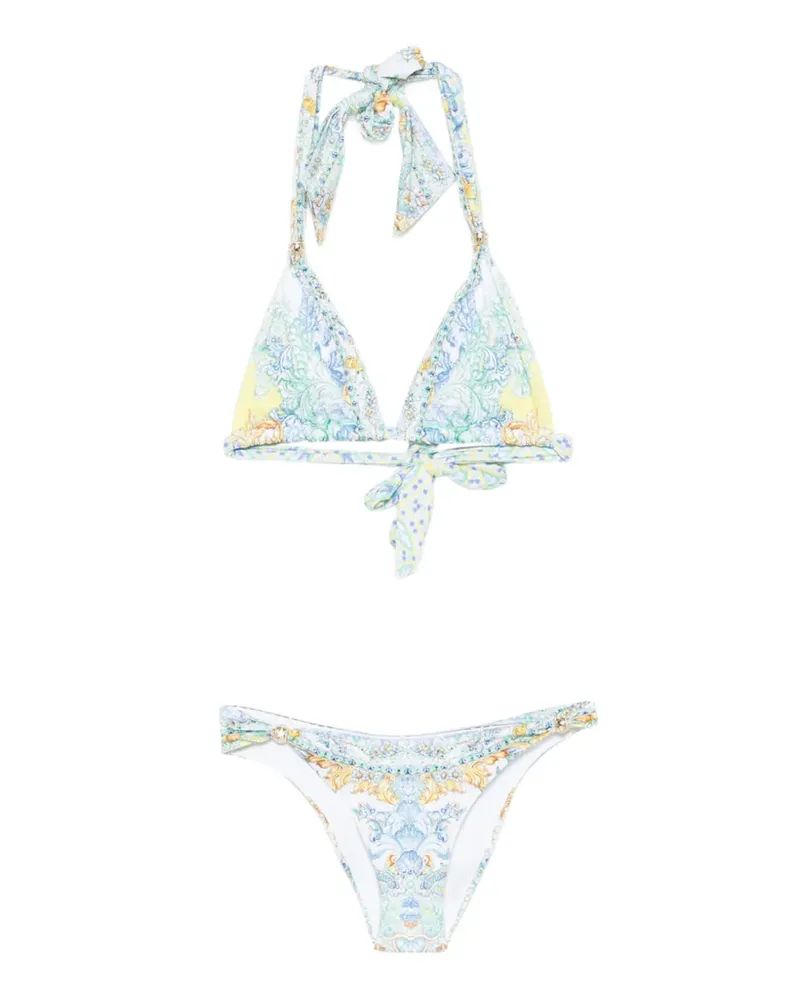 Camilla Kristallverzierter Bikini mit Paisley-Print - Weiß Weiß