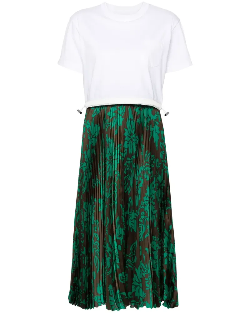 Sacai Maxikleid mit Blumen-Print - Weiß Weiß