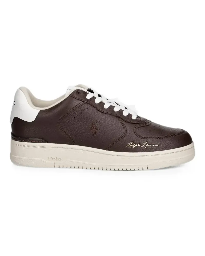 Ralph Lauren logo-embroidered calf leather sneakers - Braun Braun