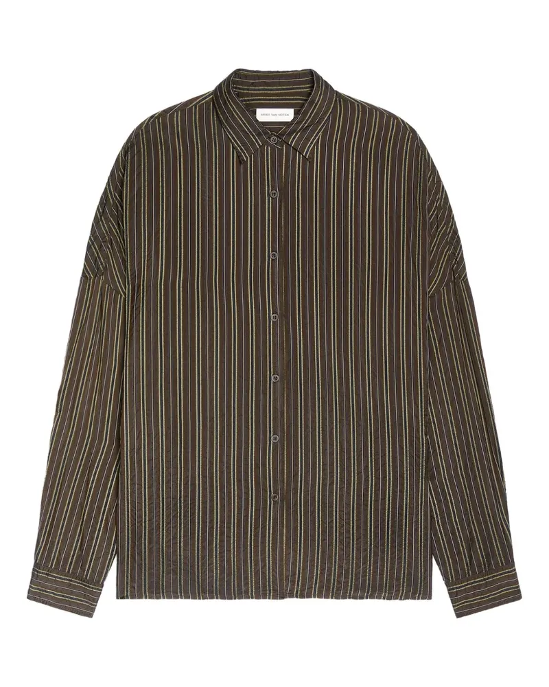 Dries van Noten Gestreiftes Kokon-Hemd - Braun Braun