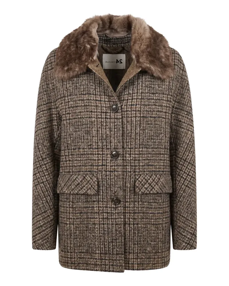 Manzoni 24 checked fur-collar coat - Braun Braun