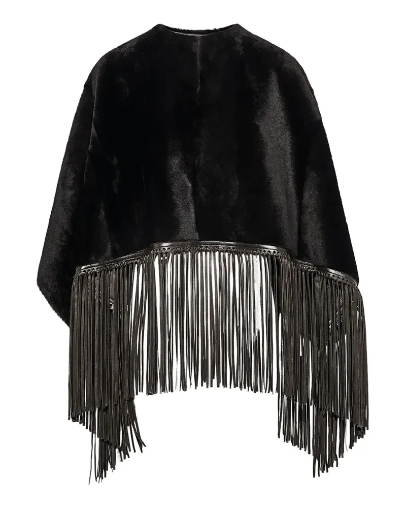 Yves Salomon Cape mit Fransen - Schwarz Schwarz