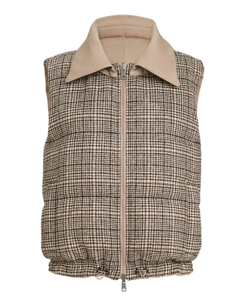 Brunello Cucinelli Wende-Daunenweste aus Twill und Prince-of-Wales mit abnehmbarem Lederkragen und Monili - Nude Nude