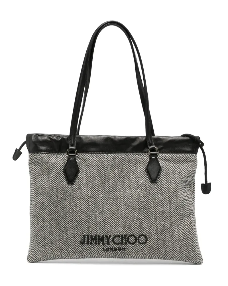 Jimmy Choo Kordelzug-Schultertasche mit Fischgrätenmuster - Weiß Weiß