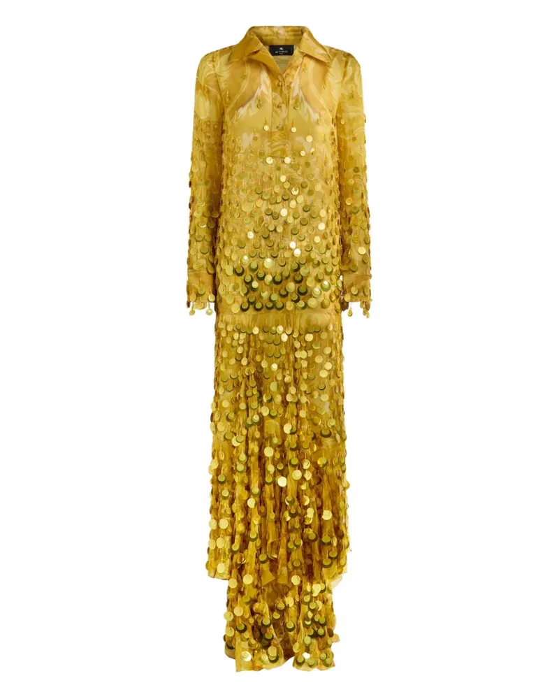 Etro Seidenkleid mit Pailletten - Gelb Gelb