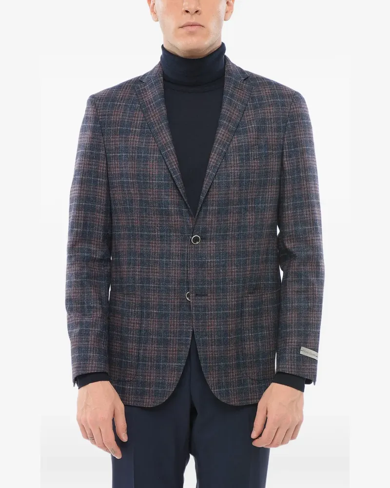 Corneliani check-pattern single-breasted blazer - Blau Blau