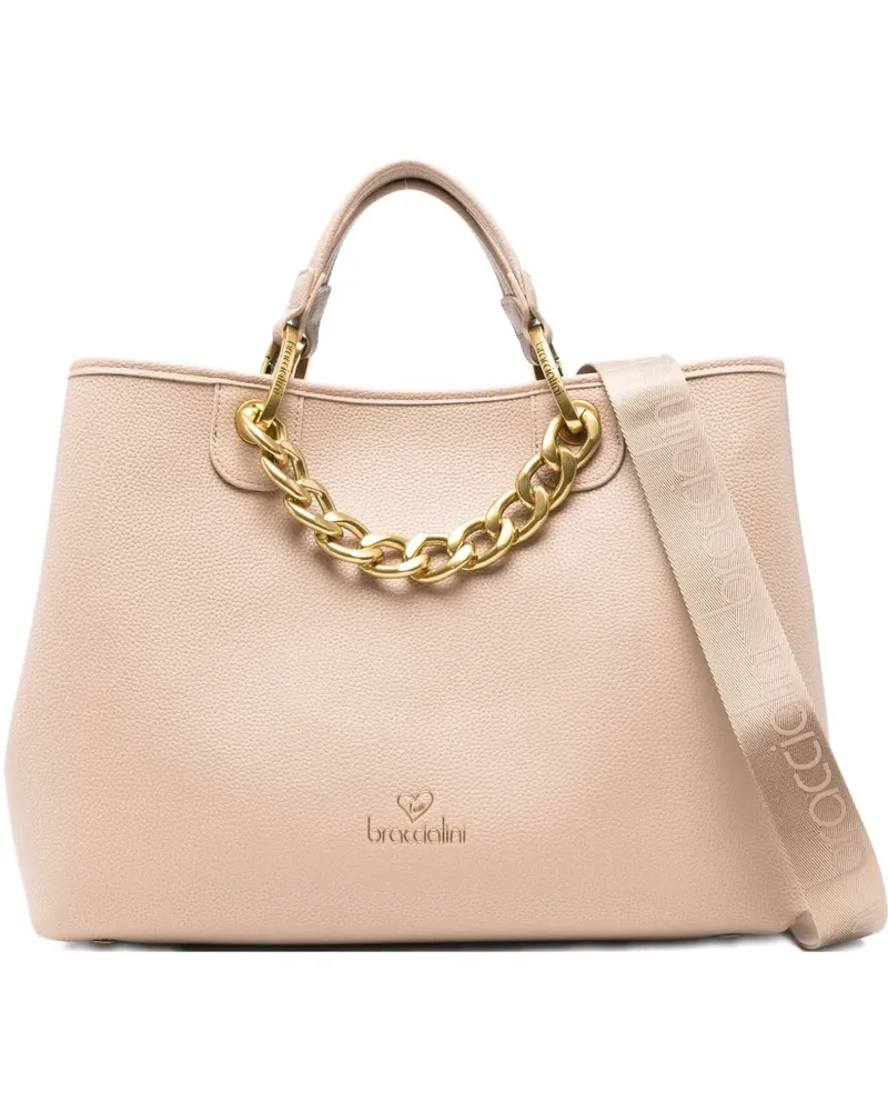 Braccialini chain-detail leather tote bag - Nude Nude