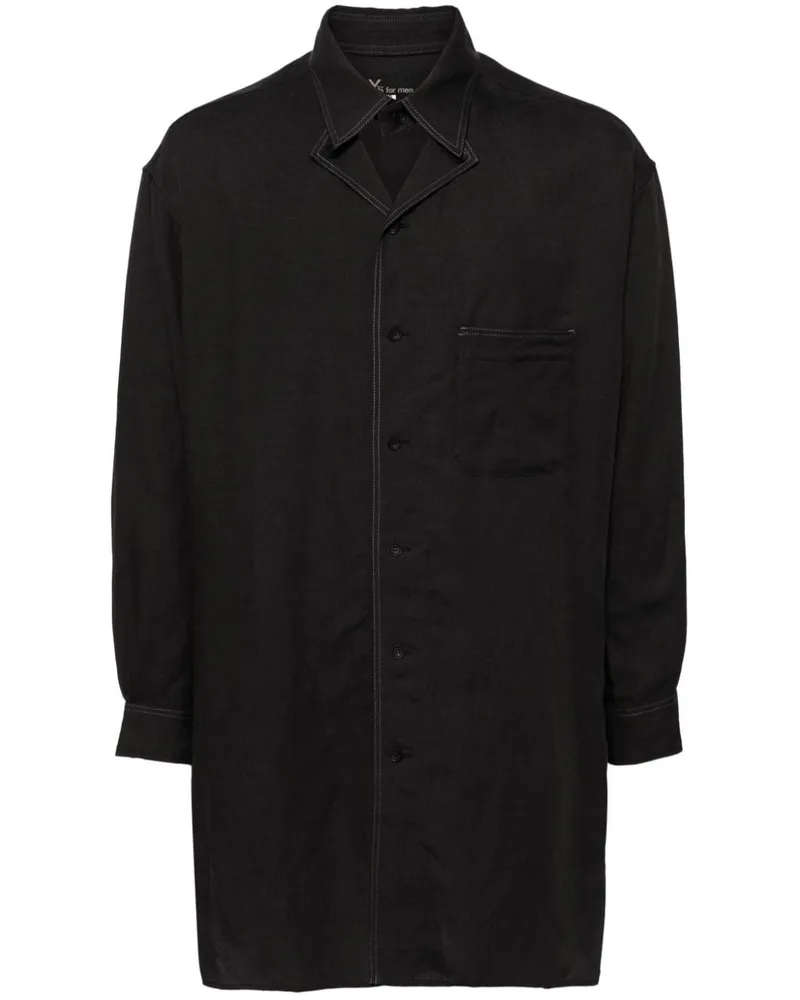Yohji Yamamoto Langes Hemd mit doppeltem Kragen Schwarz