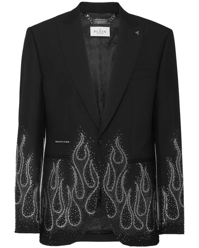 Philipp Plein Sakko mit strassverzierter Flamme - Schwarz Schwarz