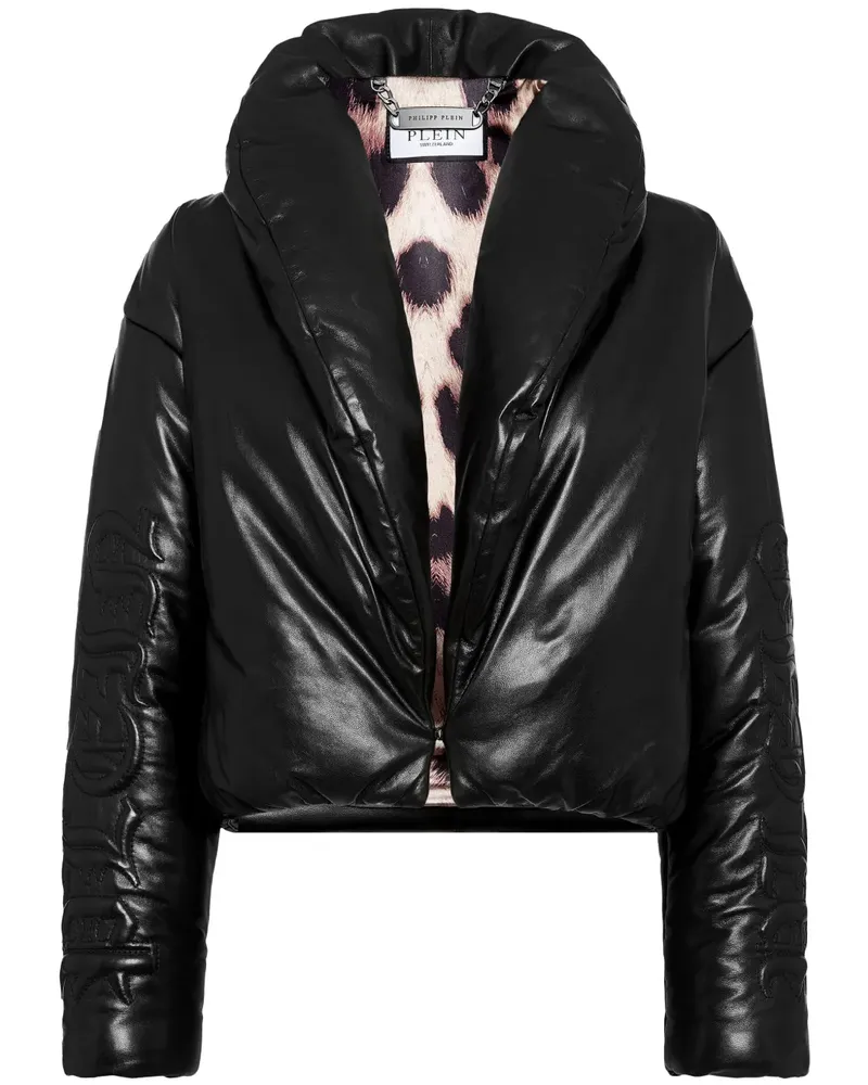 Philipp Plein Skull & Bones Bikerjacke aus Leder - Schwarz Schwarz