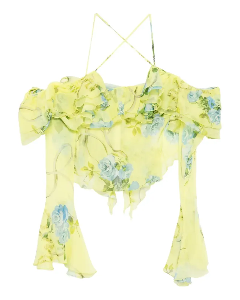 Blumarine Gerüschte Bluse mit Blumen-Print - Gelb Gelb