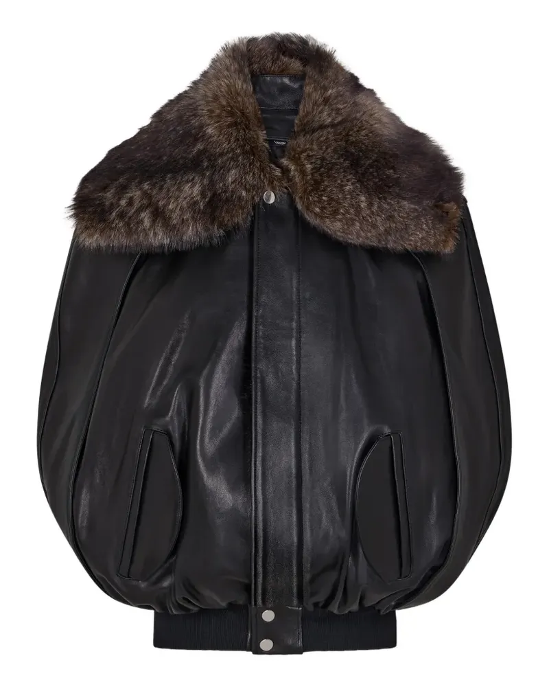 Paco Rabanne Cape-Jacke aus Lammleder mit abnehmbarem Shearling-Kragen - Schwarz Schwarz