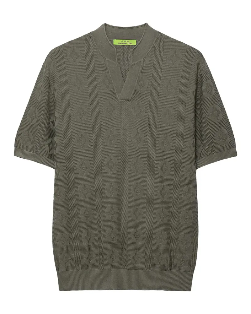Shanghai Tang Coin jacquard-knit silk polo shirt - Grau Grau
