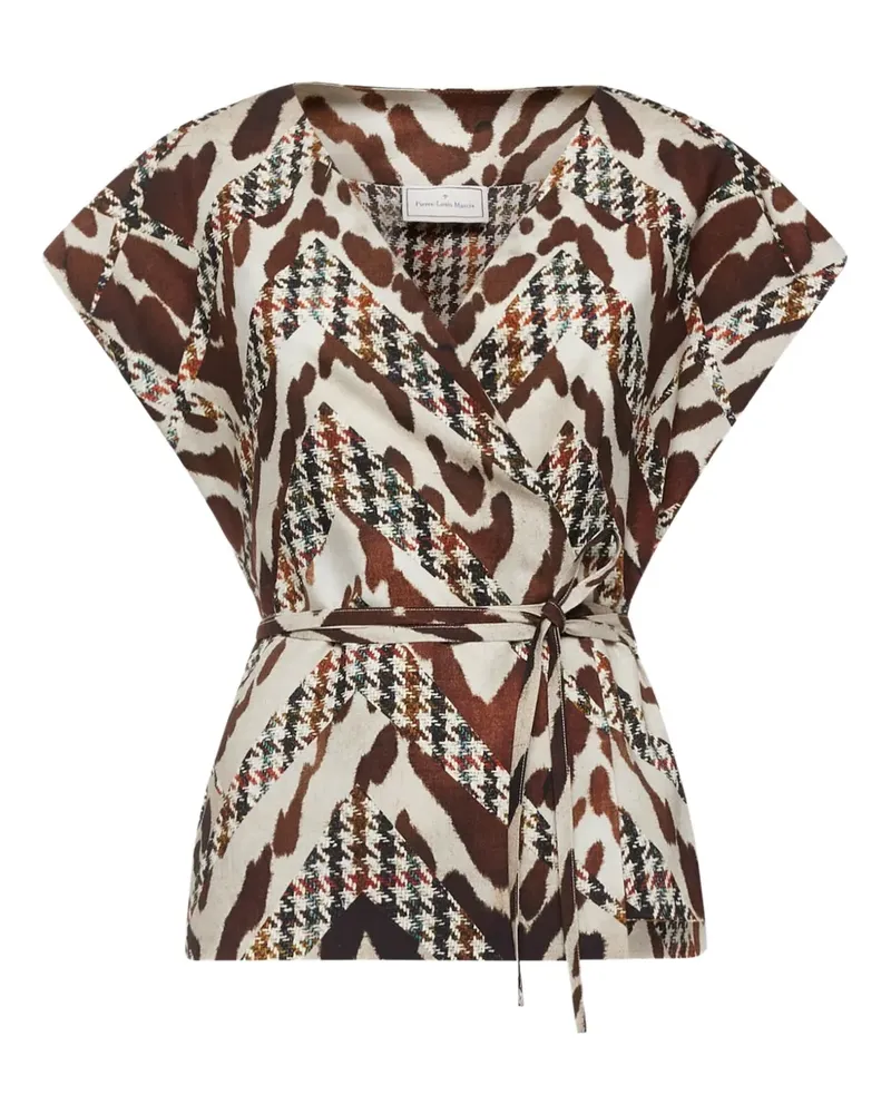 Pierre-Louis Mascia animal-print houndstooth wrap top - Braun Braun