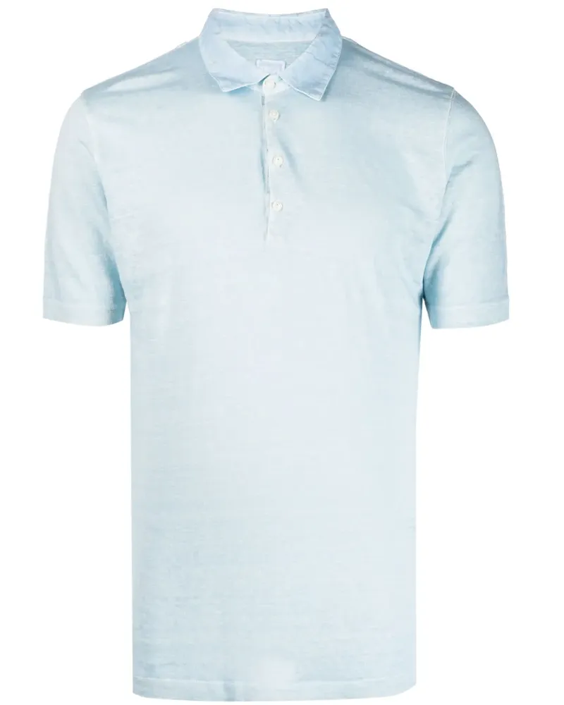 120% Lino Poloshirt aus Leinen - Blau Blau
