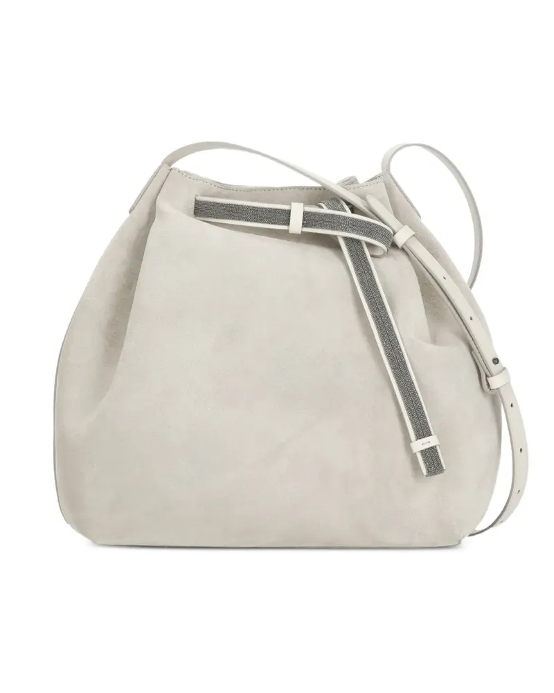 PANICALE Cashmere drawstring strap leather bucket bag - Nude Nude