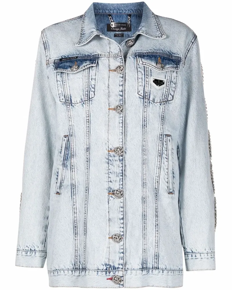 Philipp Plein Jeansjacke mit Kristall-Zopfmuster - Blau Blau