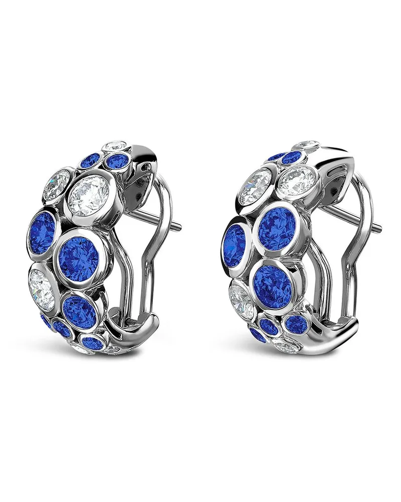 Pragnell 18kt Bubbles Weißgoldcreolen mit Saphir und Diamanten - Silber Silber