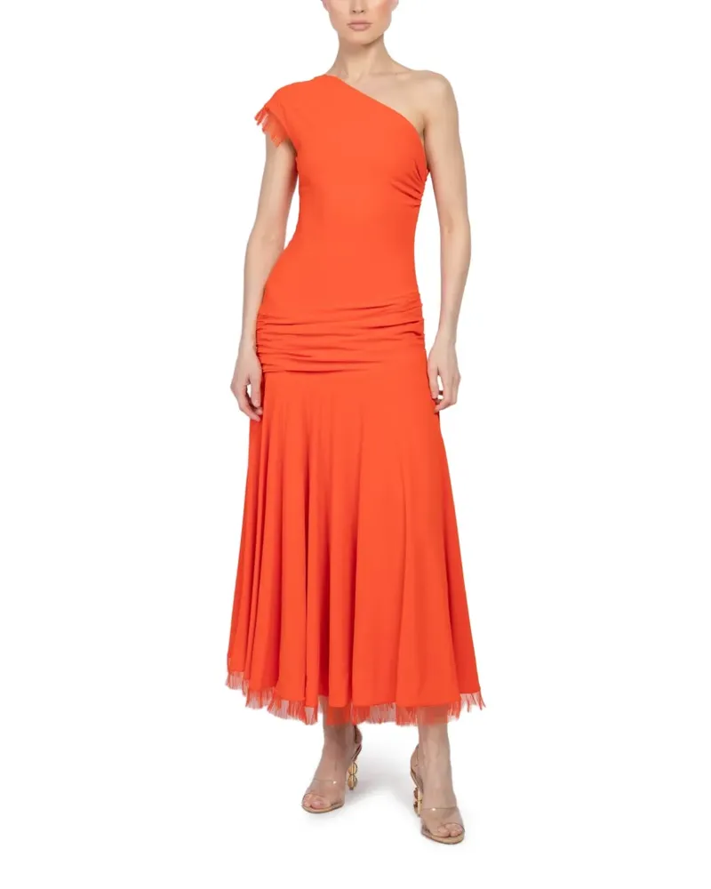 Brandon Maxwell Tess one-shoulder ruched midi dress - Orange Orange