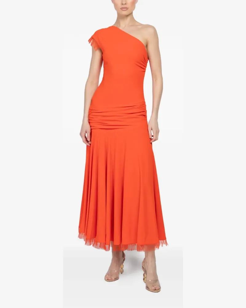 Brandon Maxwell Tess one-shoulder ruched midi dress - Orange Orange