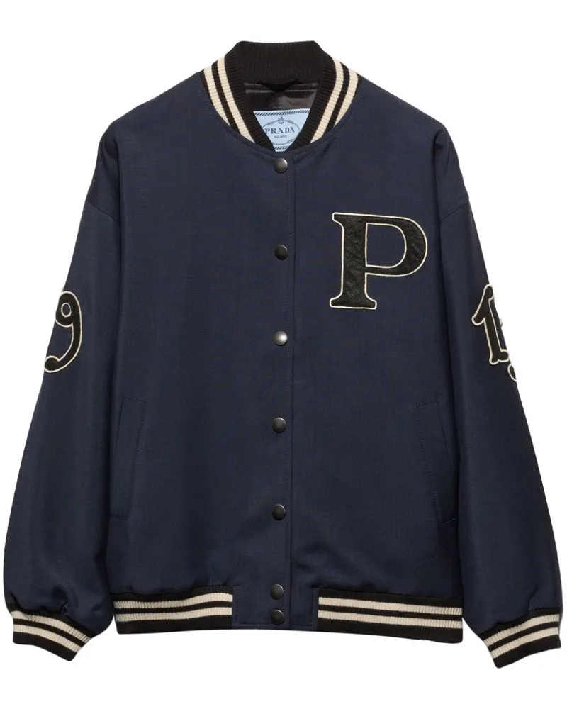 Prada Bomberjacke mit Buchstaben-Patch - Blau Blau