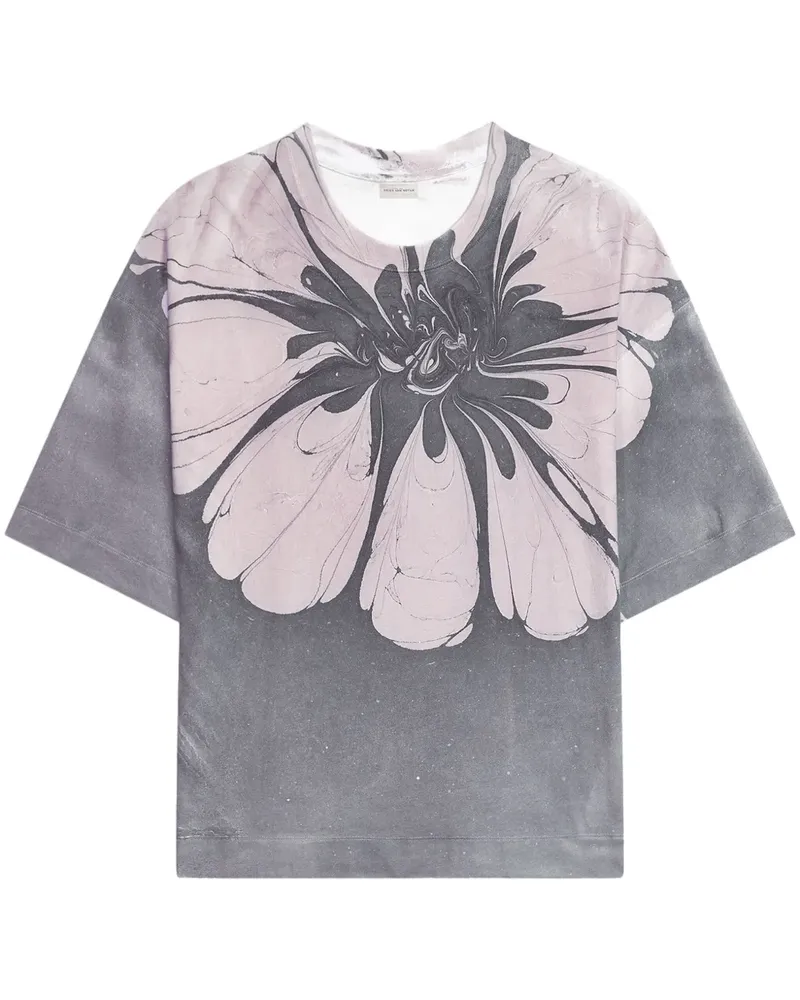 Dries van Noten Oversized-T-Shirt mit Blumen-Print - Grau Grau