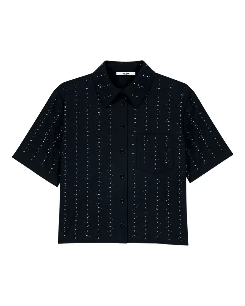 Maje cropped rhinestone cotton shirt - Schwarz Schwarz