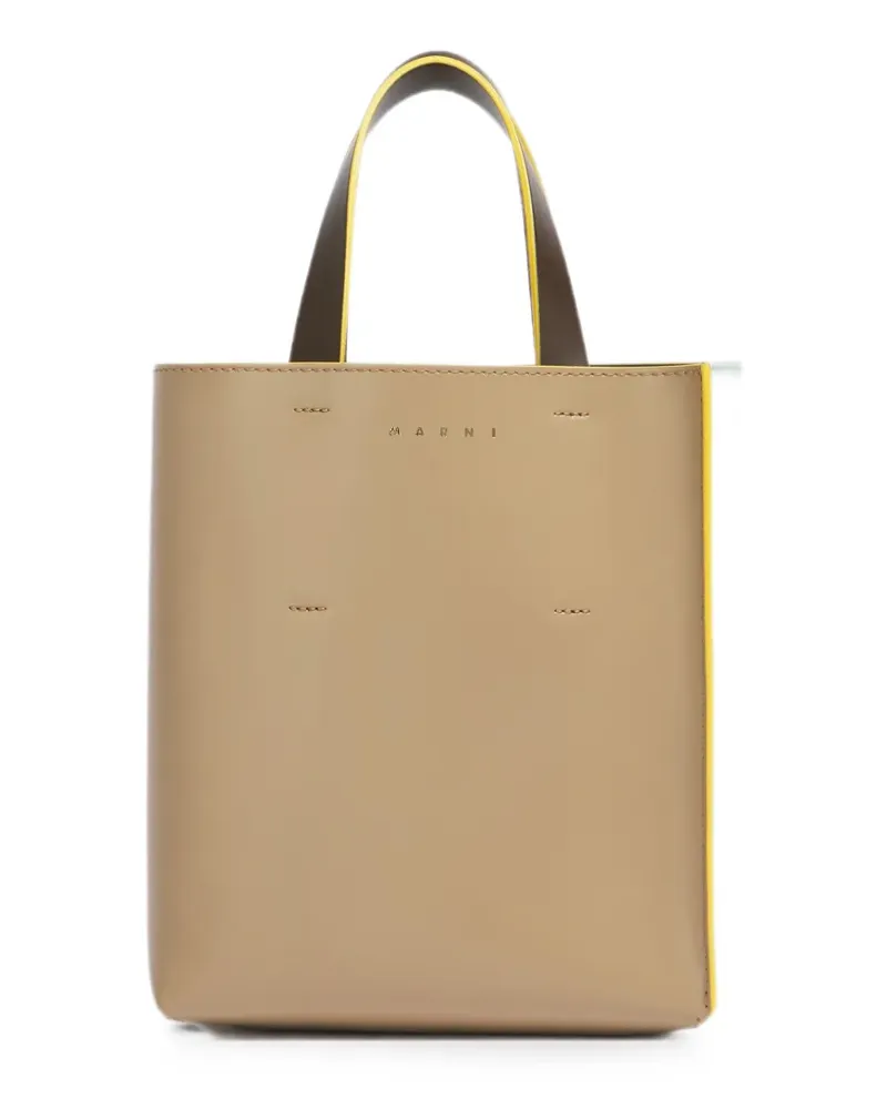 Marni Mini Museo Tasche aus taupefarbenem, hellblauem und braunem Leder - Nude Nude