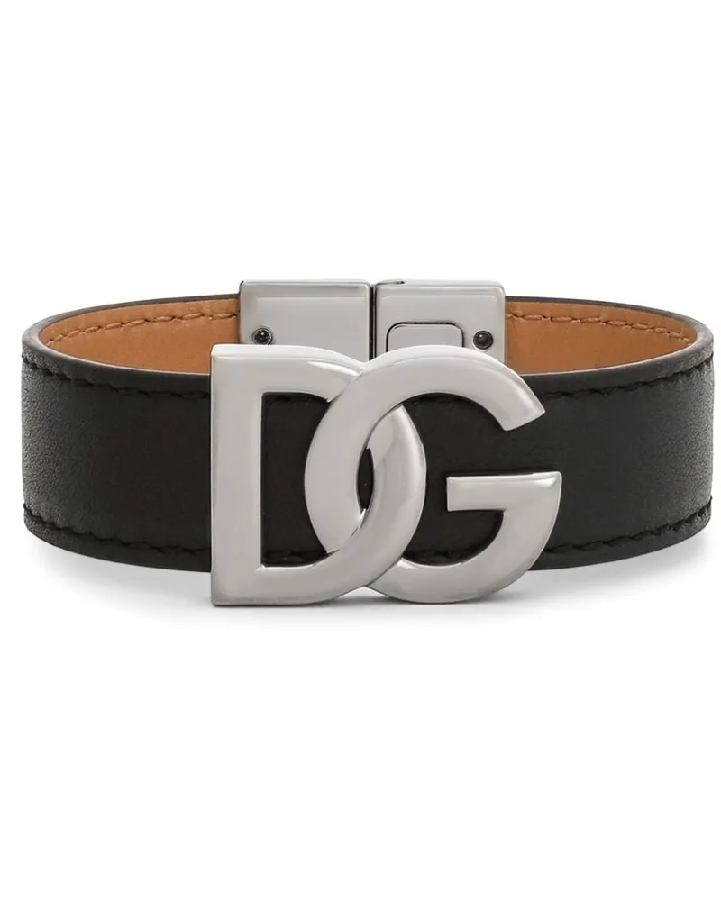 Dolce & Gabbana Lederarmband mit Logo-Schild - Schwarz Schwarz